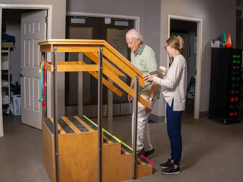 Physical therapy session with stepping workout