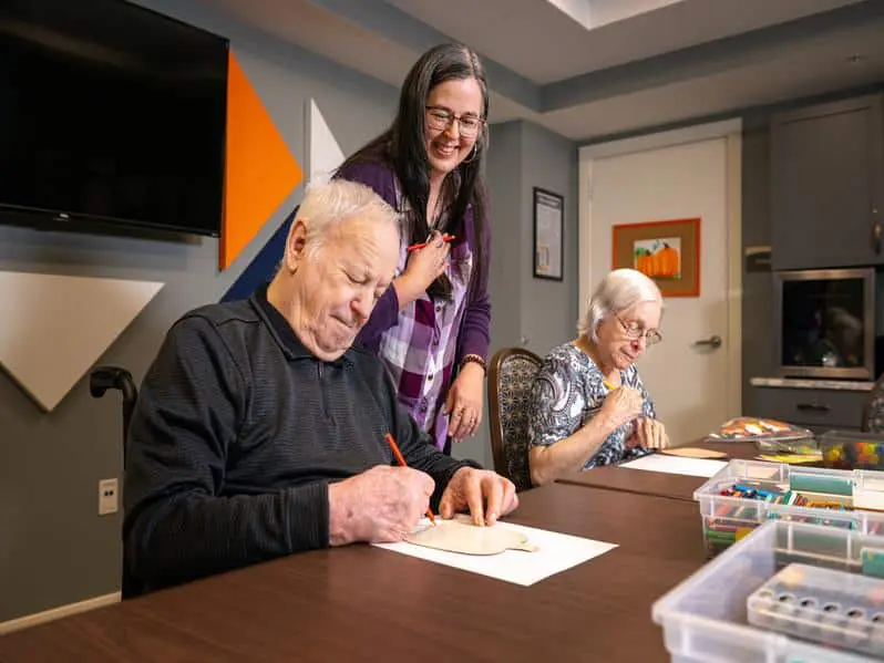 Residents working on memory support activities