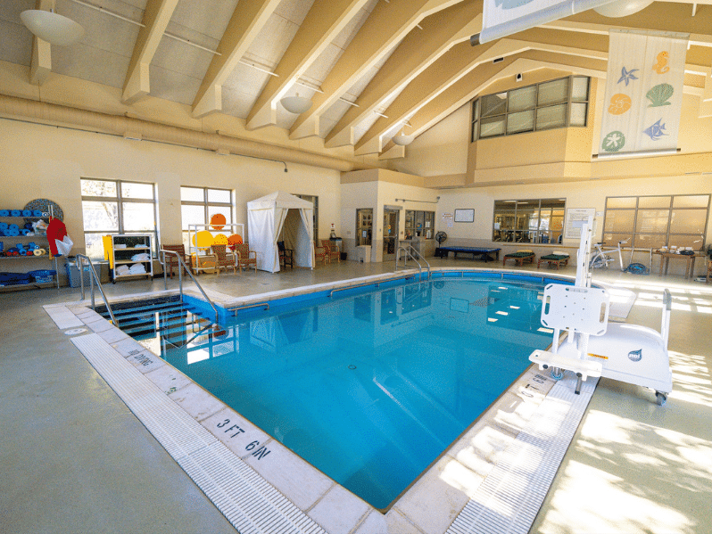 Empty pool in Village Shalom's Wellness Center