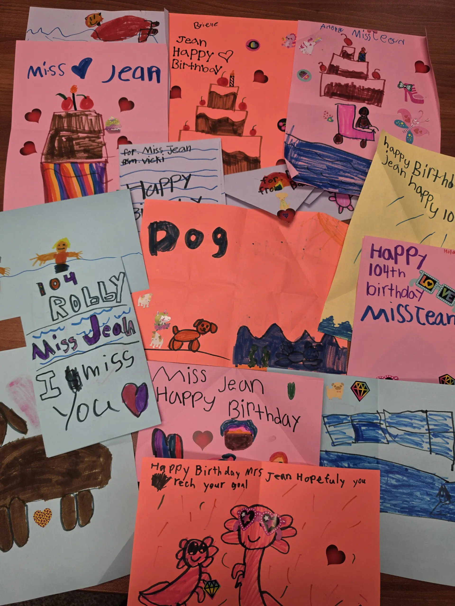Handmade birthday cards from the second graders at Scarborough Elementary School.