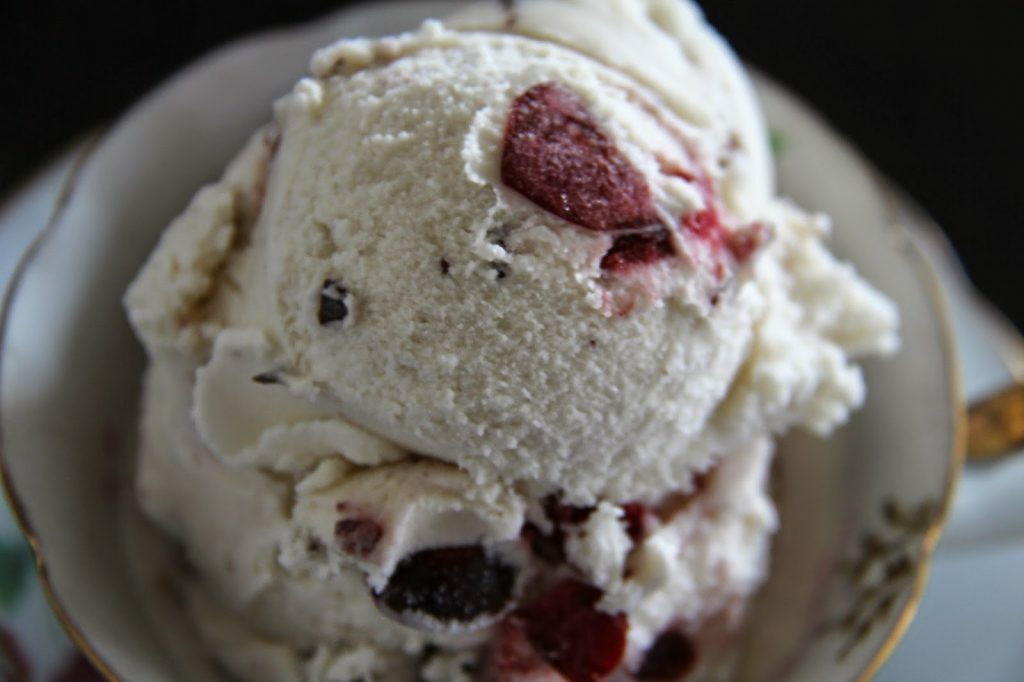 closeup of cherry jubilee ice cream