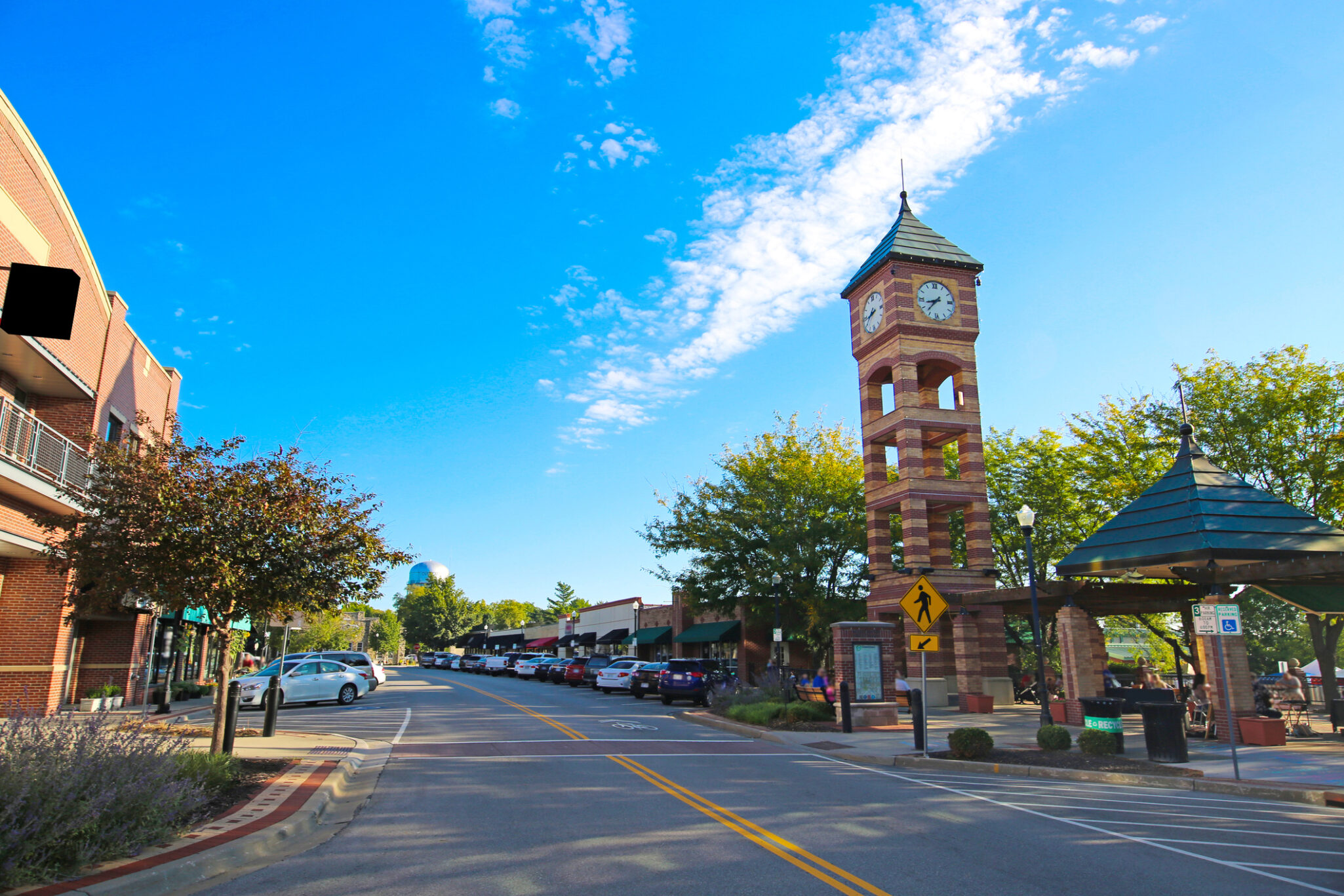 The clock tower in downtown Overland Park, Kansas.